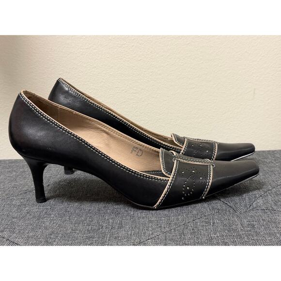 Vtg Cole Womens Kit Kat Heels 6.5B Black Leather Professional Career Workwear - Picture 3 of 12
